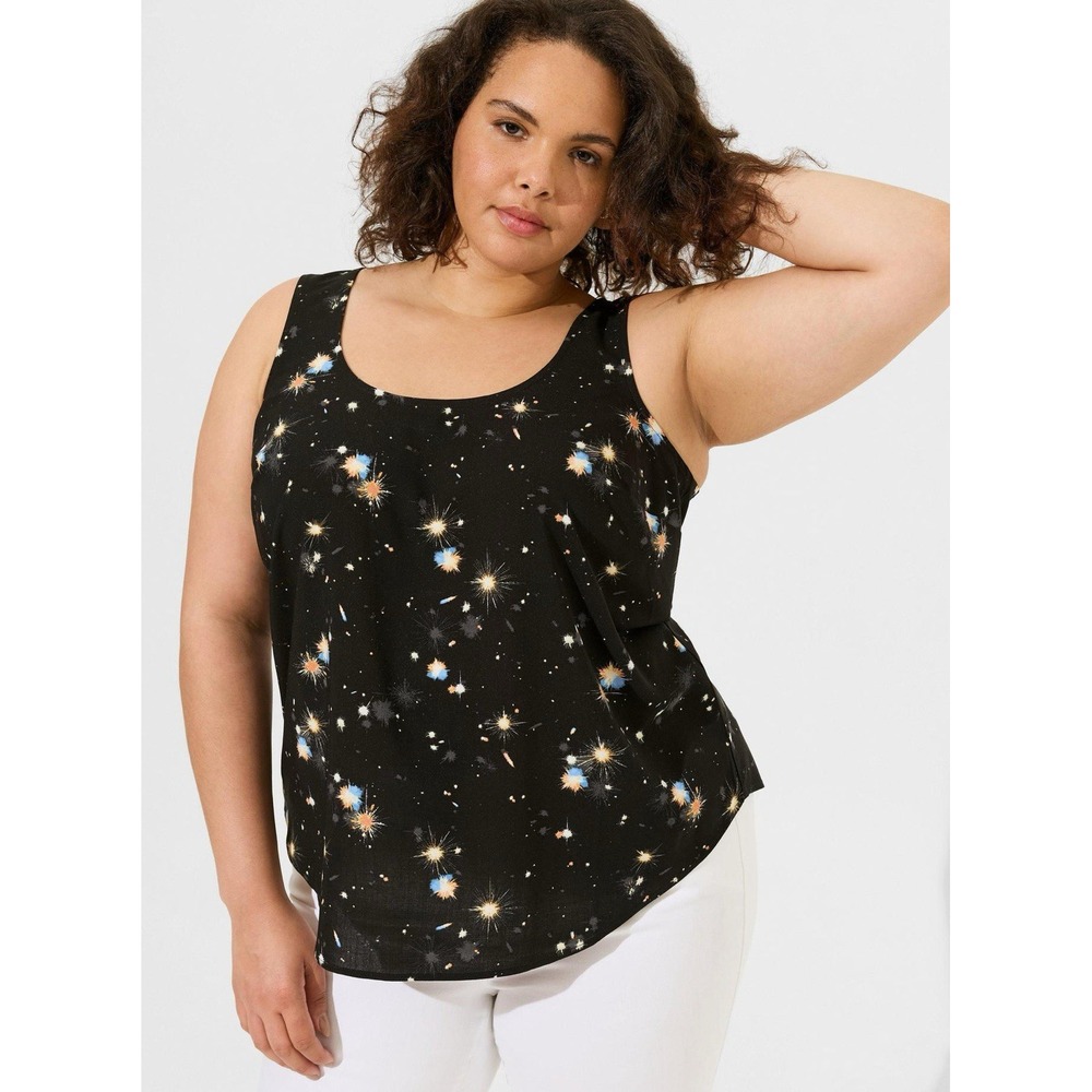 TORRID Challis Back‎ Criss Cross Tank in Explosion Peacoat Print Size 2X Black